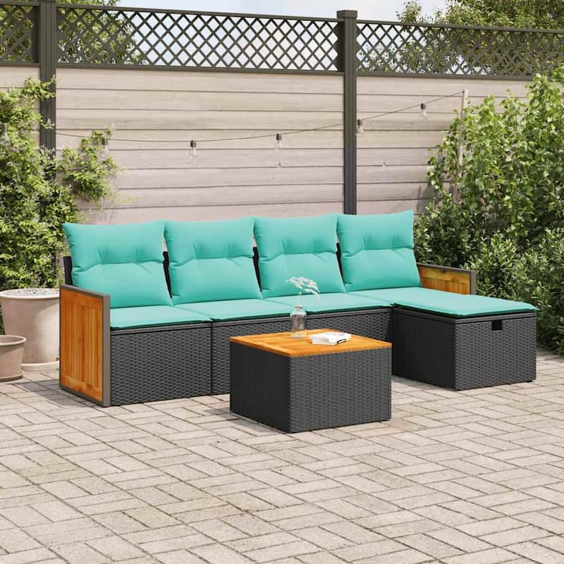 vidaXL Patio Sofa Set with Cushions Outdoor Conversation Furniture Poly Rattan - 21.7" x 24.4" x 27.2" - Black with storage