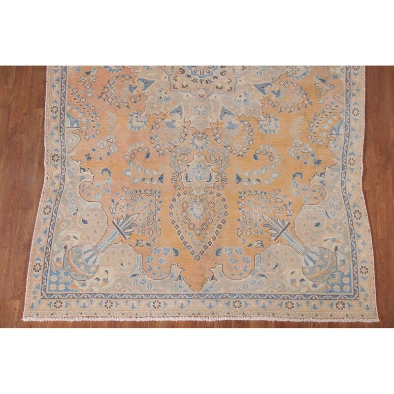 Hand Knotted Oriental 100% Wool Carpet Traditional Floral Oranges & Rust Mashad Area Rug - 8' 10'' X 5' 6''