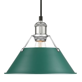 Yep by Golden Lighting Orwell 1-light 10in Pendant in Chrome and Pine Green shade - Medium Pendant - 10"