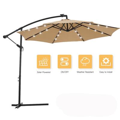 10Ft Solar LED Patio Outdoor Umbrella Hanging Cantilever Umbrella