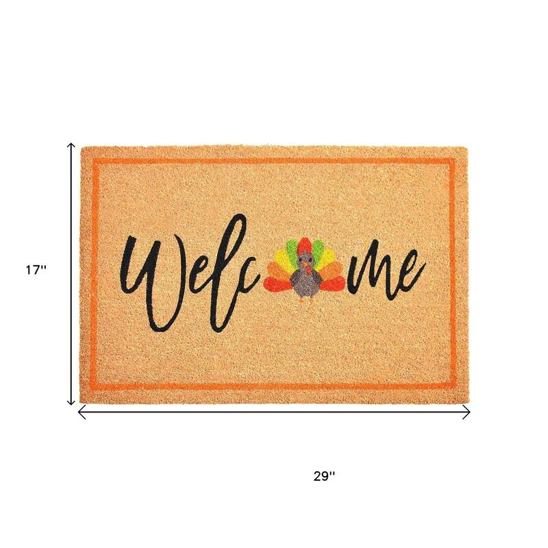 HomeRoots 17" X 29" Natural And Brown Thanksgiving Welcome Outdoor Coir Door Mat - 17.00' X '29.00