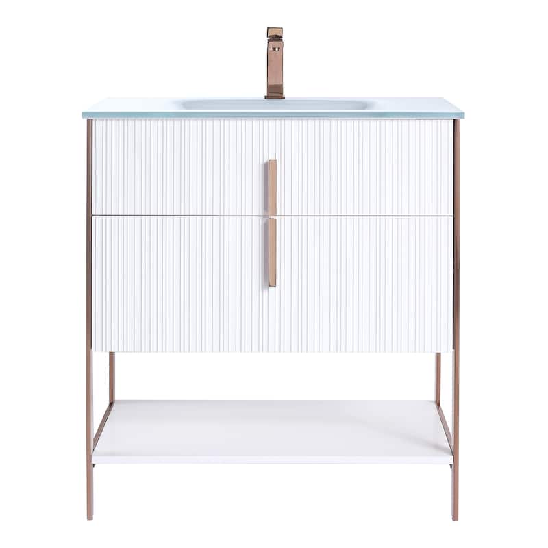 Fine Fixtures Serenity Modern Bathroom Vanity with White Glass Top