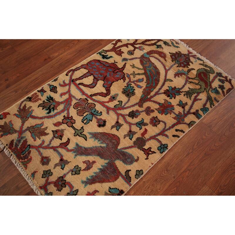 Animals Kazak Oriental Foyer Rug Hand-Knotted Wool Carpet - 2'0" x 3'0"