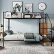 preview thumbnail 1 of 8, Black Twin over Full Size Metal Bunk Bed with Wire Shelving and Lateral Storage Ladder and Wardrobe Black