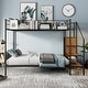 preview thumbnail 2 of 8, Twin Over Full Metal Bunk Bed with Wire Shelving, Wardrobe & Ladder, Black