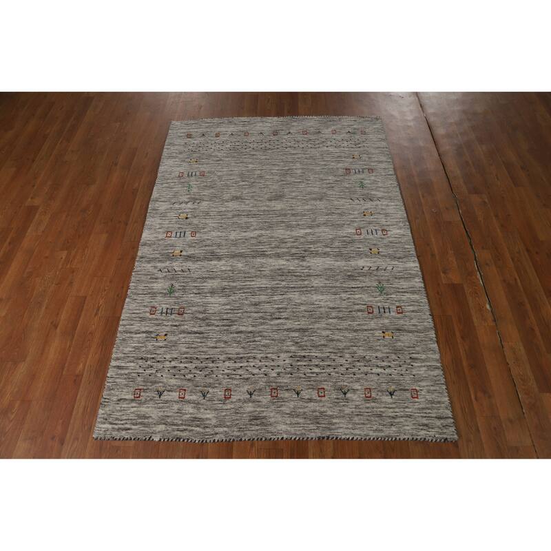 Hand Knotted Oriental 100% Wool Carpet Tribal Stripe Beige & Ivories Gabbeh Area Rug - 5' 11'' X 4' 1''