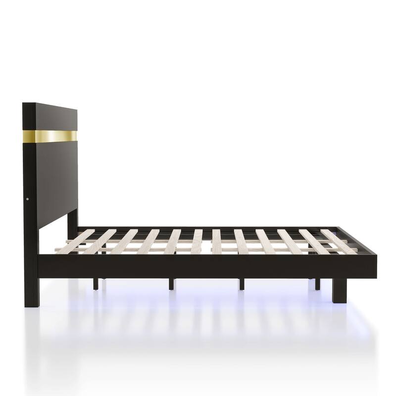 Furniture of America Halifax Modern 4-Piece Wood Black Platform Bedroom Set with Underbed LED