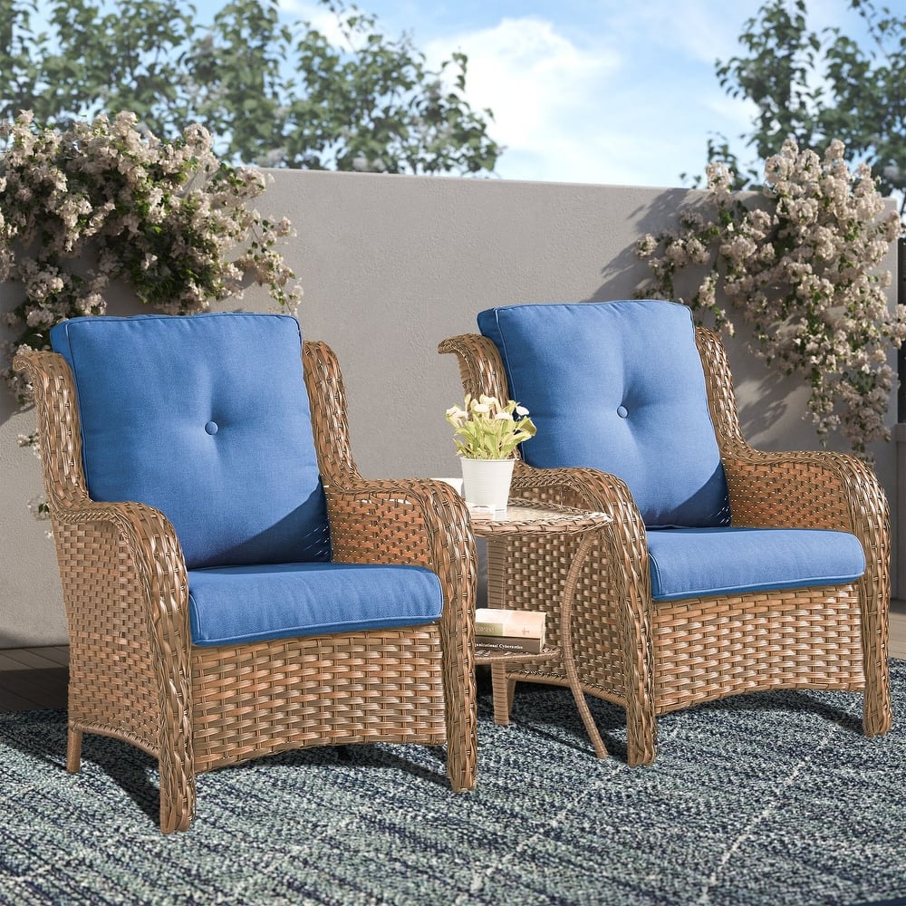 Gymojoy 3-Piece Outdoor Wicker Patio Furniture Chair Set, Rattan Coversation Set with Water Resistant Thick Cushions