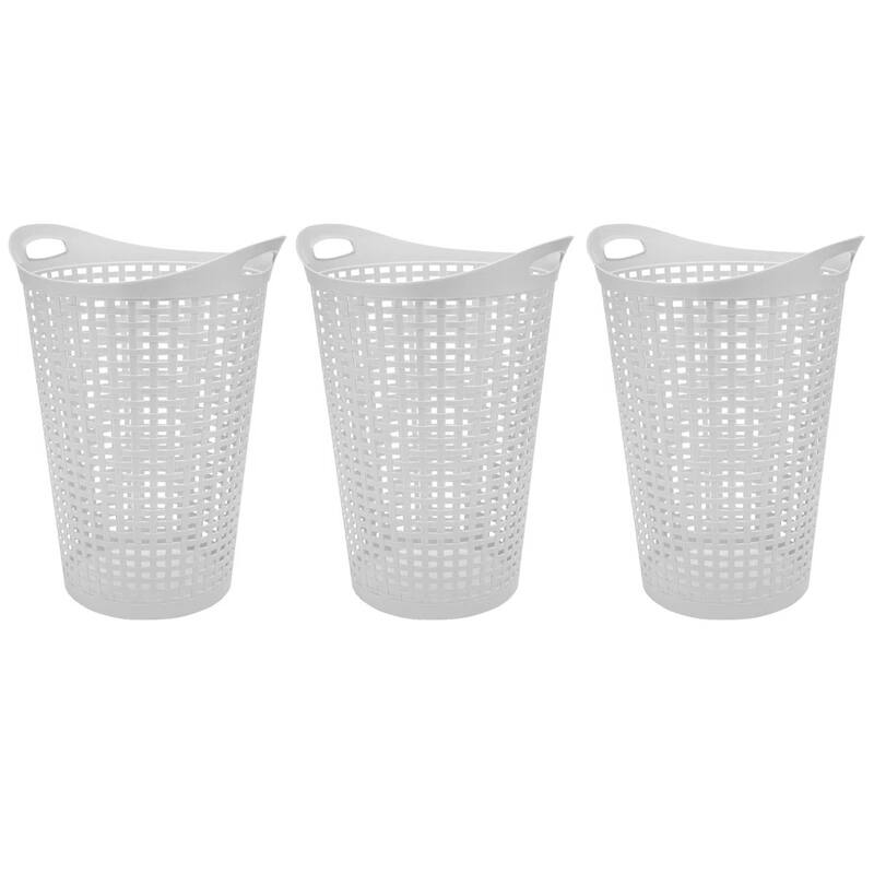 1.7 BU / 63.5L Round Flex Wicker Hamper, 3 Pack, White