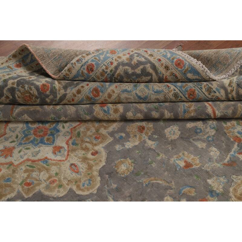 Traditional Gray Tabriz Persian Area Rug Hand-Knotted Wool Carpet - 7'11"x 11'5"