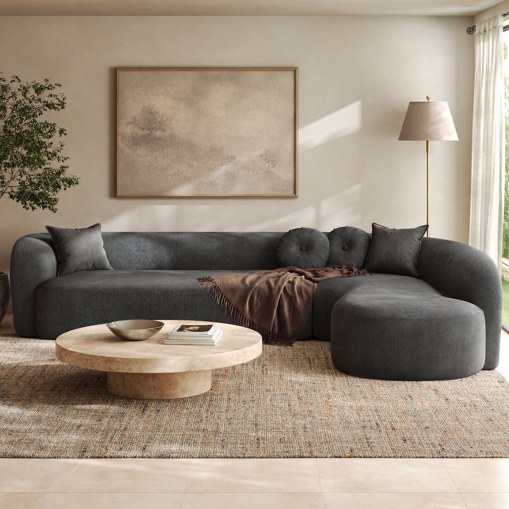 Christopher Knight Home - Avalon Oversized 128-Inch Curved Sectional Sofa Upholstered Chenille with No Assembly Design