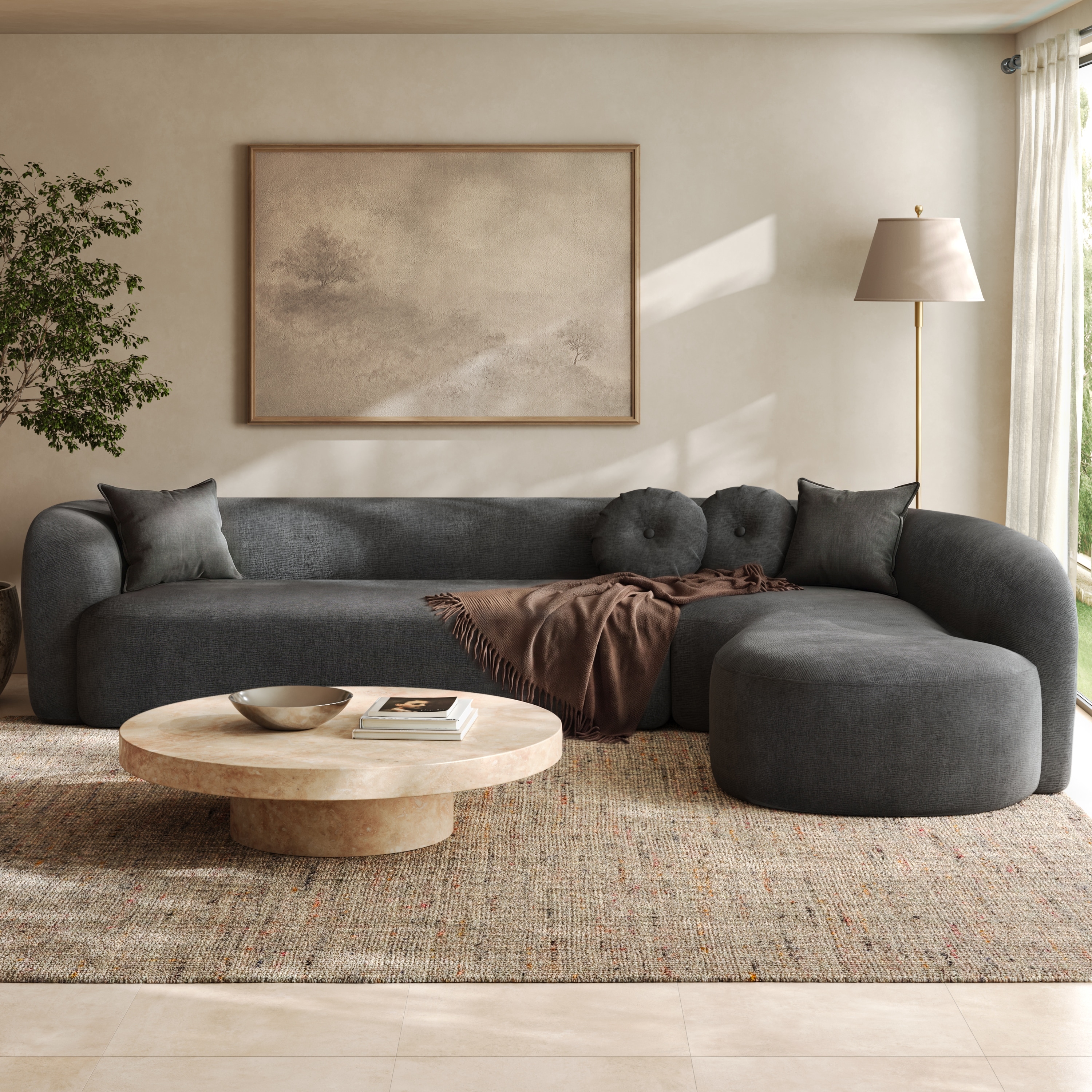 Christopher Knight Home Avalon 128" Oversized Curved Chenille Sectional Sofa