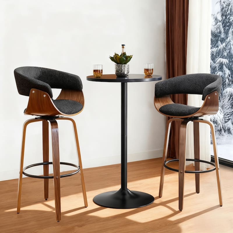 Glitzhome Set of 3 Leatherette Adjustable Swivel Bar Stool Pub Table Set - Black Table & Black Stools