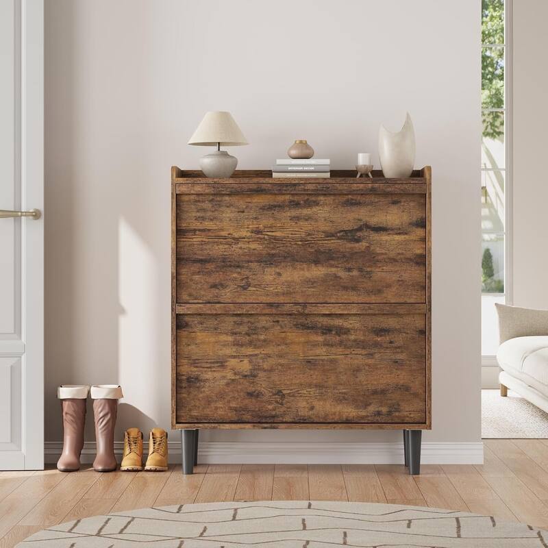 Narrow Shoe Cabinet Organizer with 2 Flip Drawers for Entryway, Hallway, Living Room