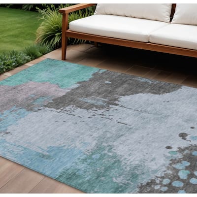 HomeRoots Abstract Transitional Rectangle Outdoor Rug