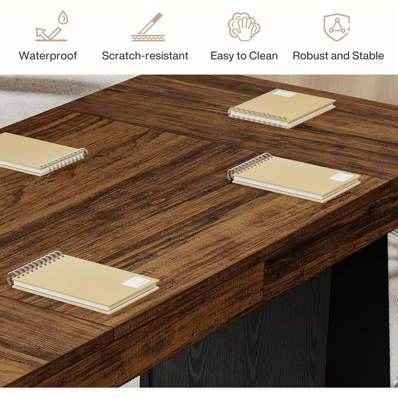 Conference Table, Modern Meeting Table with Thick Tabletop and Trapezoidal Legs