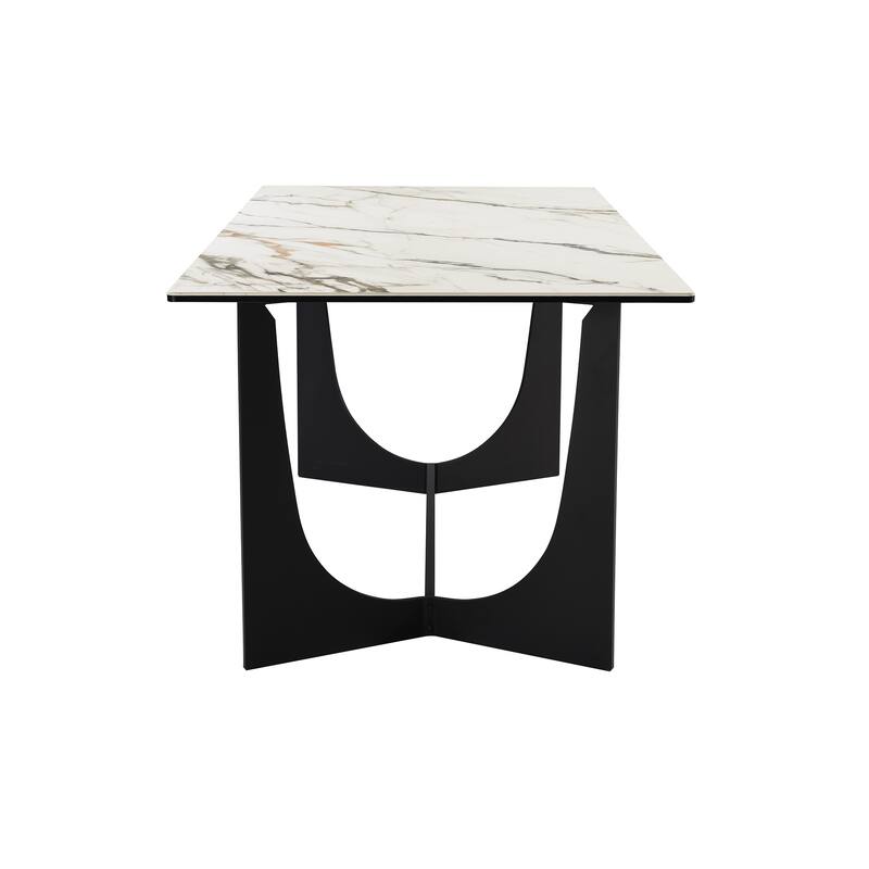Esme 70" Sintered Stone and Black Metal Dining Table with Trestle Base