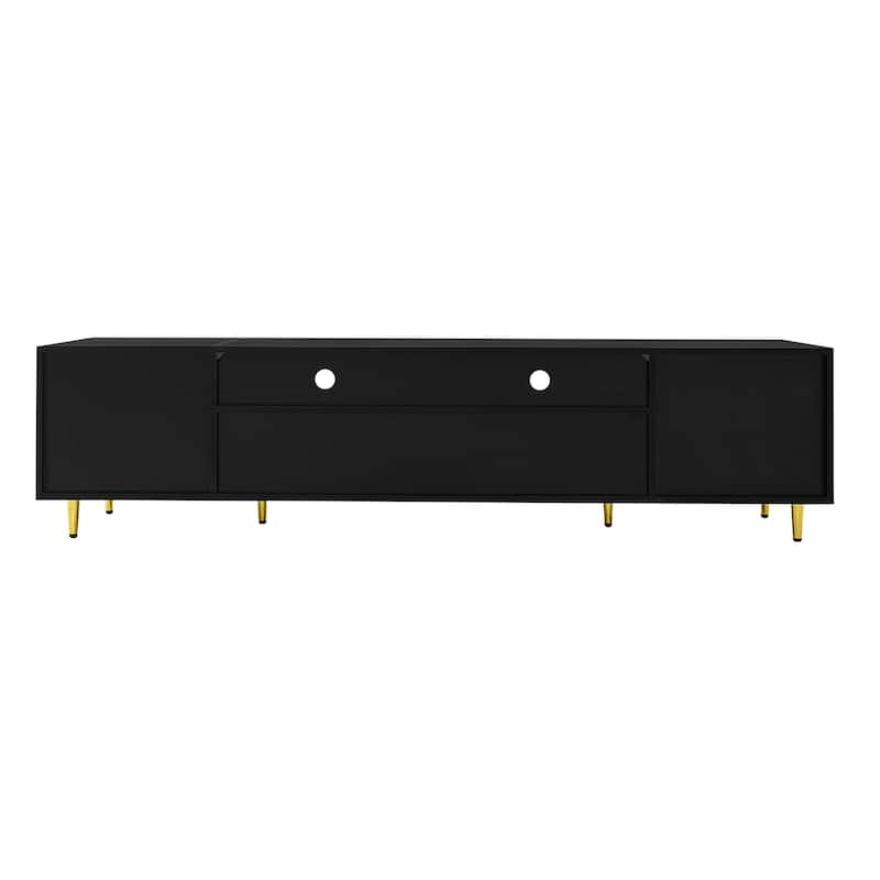 Modern TV Stand for TVs up to 80 Inches with LED Lights 2 Drawers 2 Cabinets 2 Shelves and Metal Legs