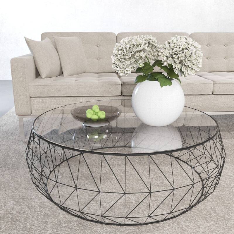 Malibu Octagon Coffee Table Templered Glass Tabletop in Sturdy Metal Geometric Base - 15" H x 34.5" W x 34.5" D
