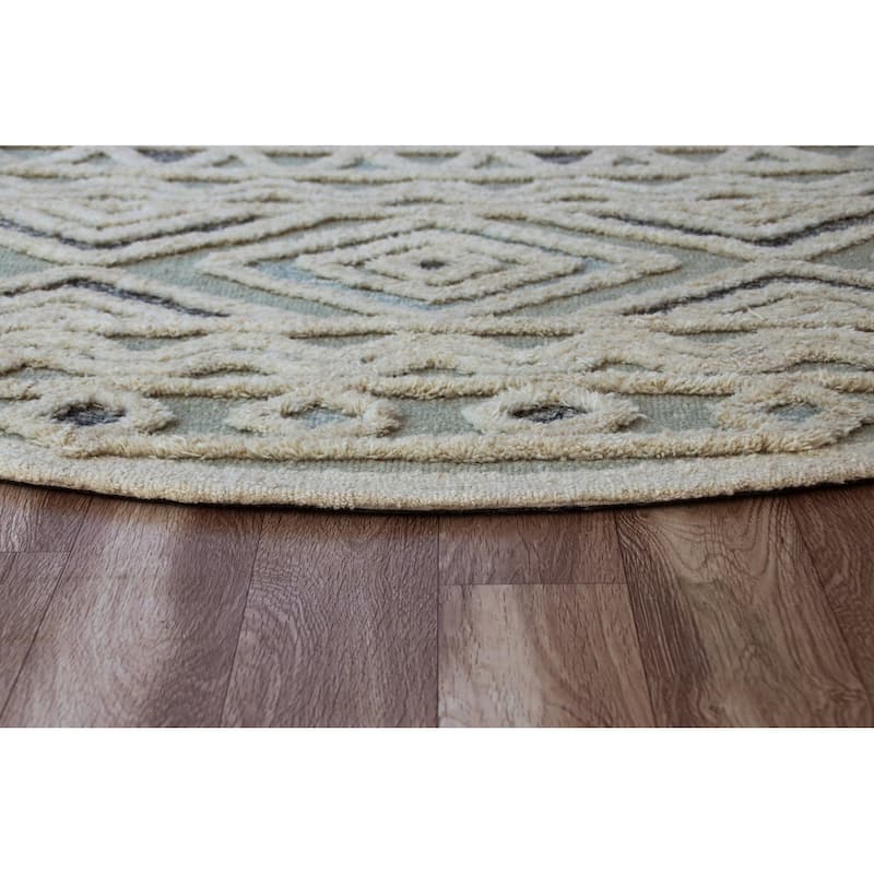 Sevita Contemporary Tufted Geometric Motif Round Rug