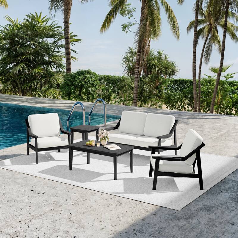 5-piece Adirondack Patio Teak Lounge Chairs Loveseat Conversation Set