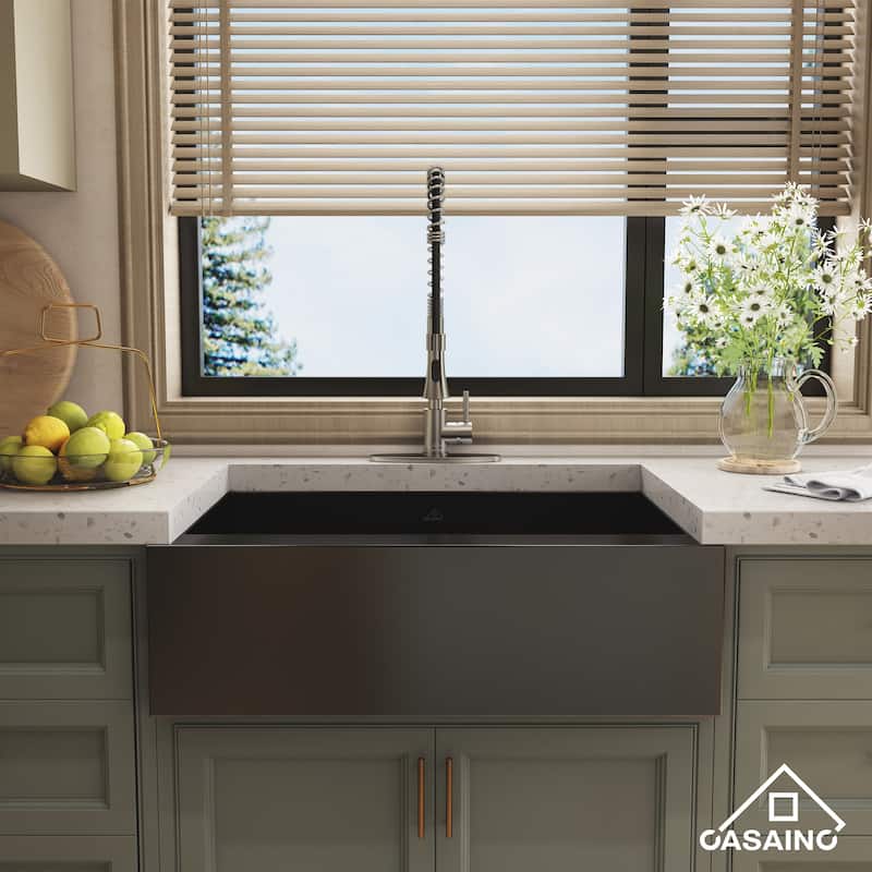 All-in-one Handmade 33 in. Stainless Steel 18-gauge Single Bowl Farmhouse/Apron-Front Kitchen Sink in Nano PVD with Accessories