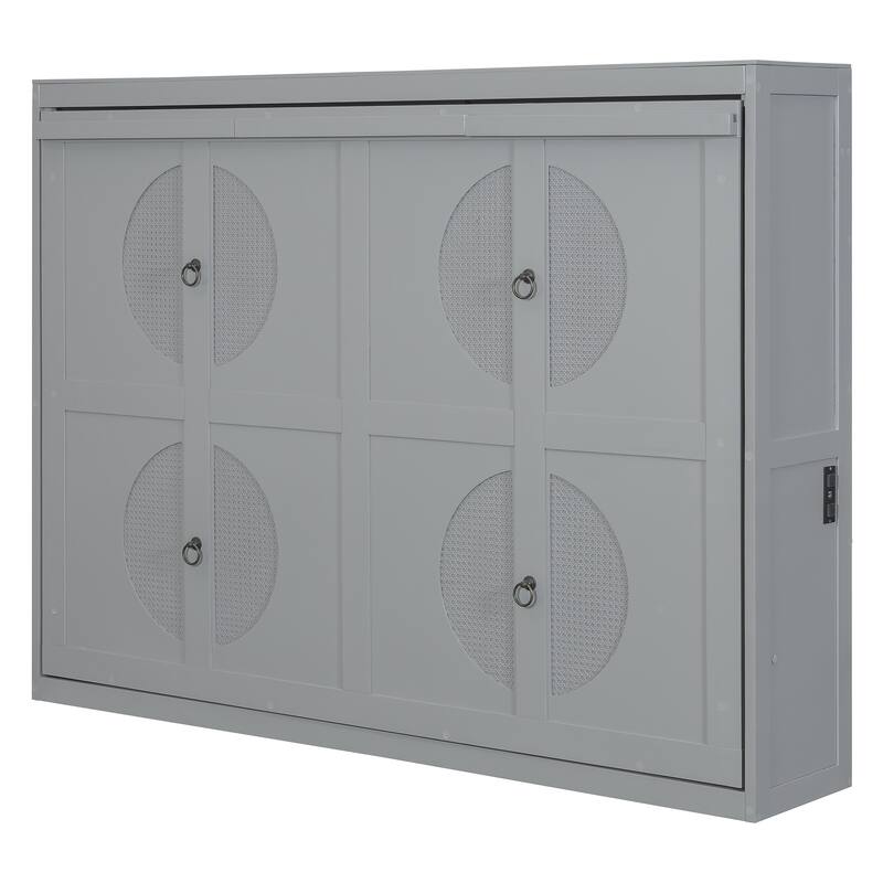 Space-Saving Full Size Wall Bed with Flexible Slats, Gray