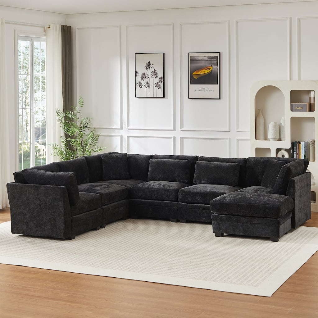 Christopher Knight Home - Verona 7-Piece Reversible Modular Fabric Sectional Sofa with Ottoman, Square Arms & Pillow Back