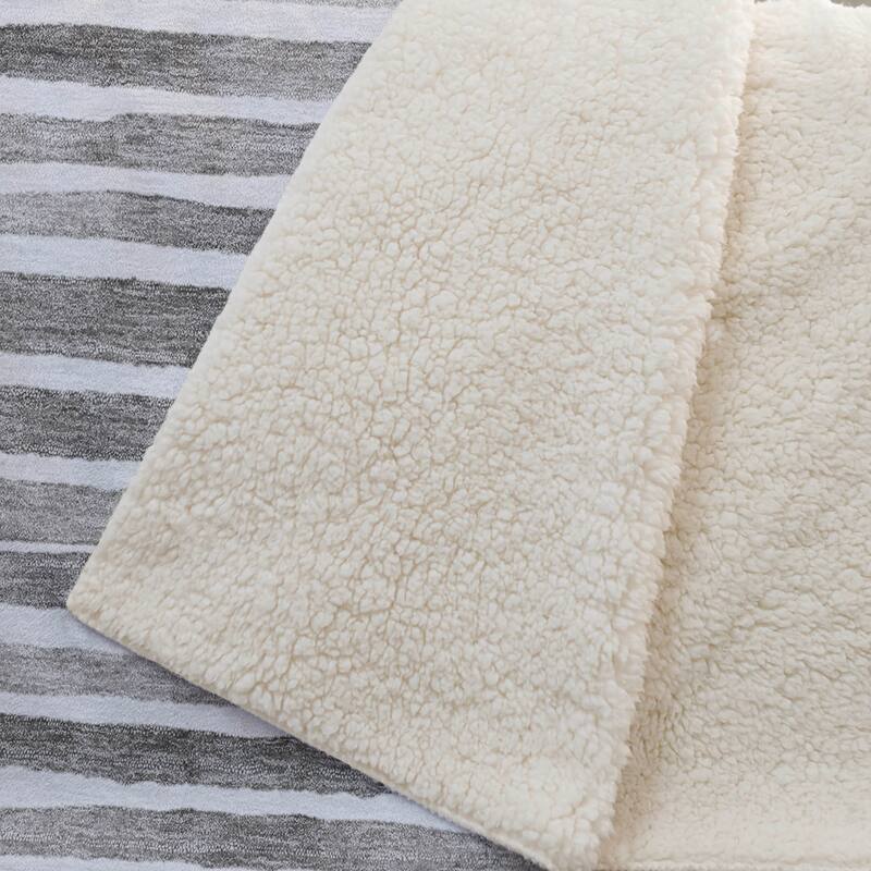Premium Machine Washable ASB187 Ombre Stripes Sherpa Throw Blanket