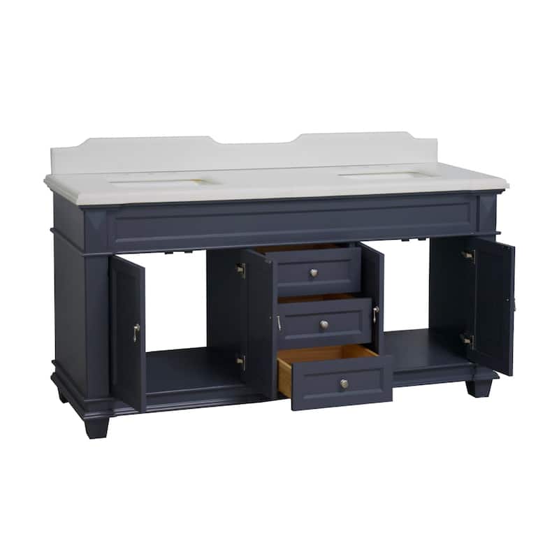 KitchenBathCollection Elizabeth 72" Double Bathroom Vanity with Quartz Top