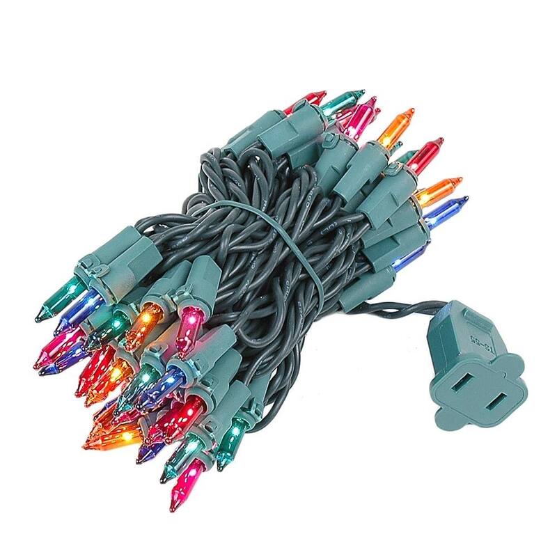 50 Light Christmas Mini Light Set, Green Wire, 11' Long - Multi
