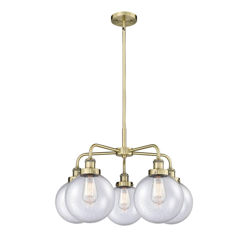 Innovations Lighting Beacon - 5 Light 26" Stem Hung Chandelier - Antique Brass/Seedy