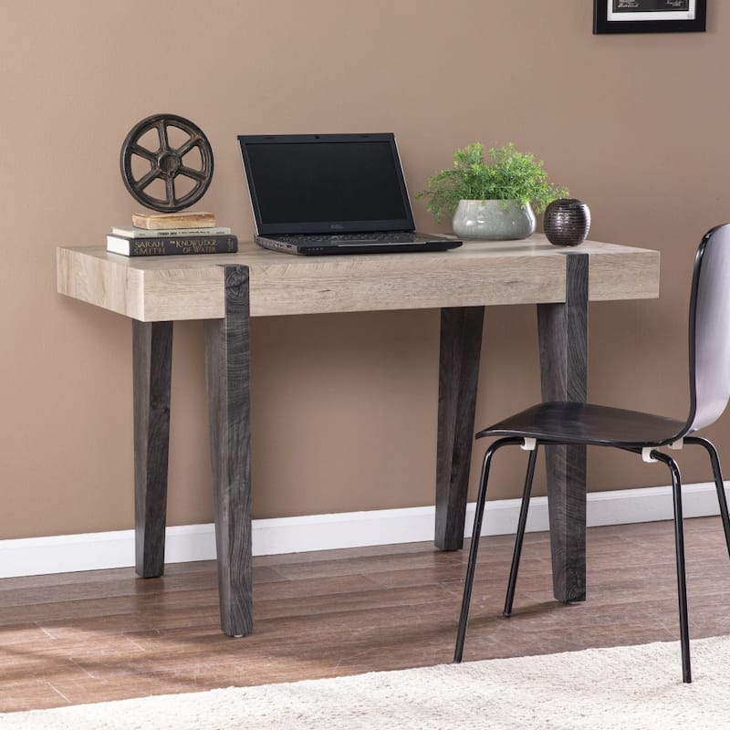 Modern Rustic Writing Desk with Natural Veneer Top and Charcoal Base – 45 Inch Two-Tone Wood Desk