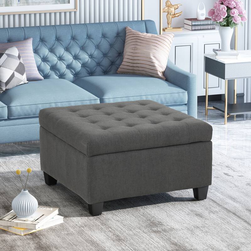 Tufted Fabric Storage Ottoman - Dark Gray Modern Living Room Storage