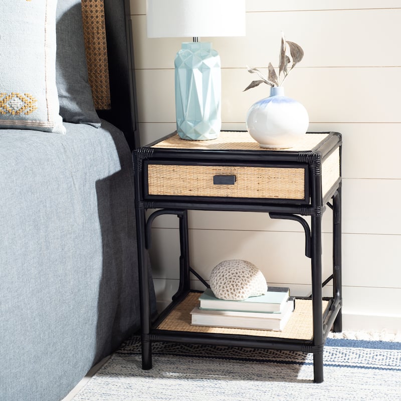 SAFAVIEH Clarisa Coastal 1-Drawer 1-Shelf Nightstand - Black/Natural