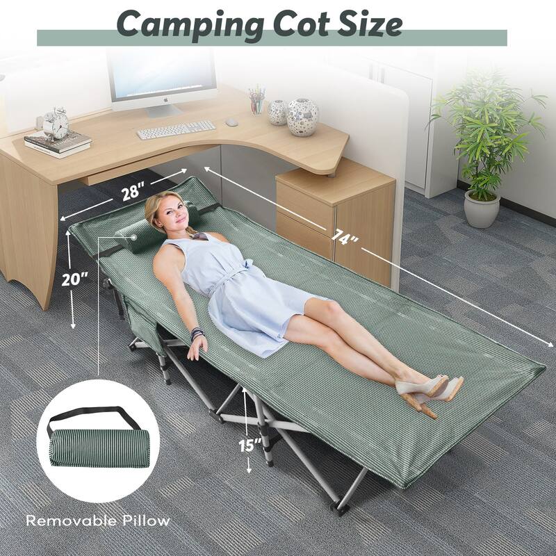 Folding Patio Camping Cots with Removable Cotton Mattress and Pillow