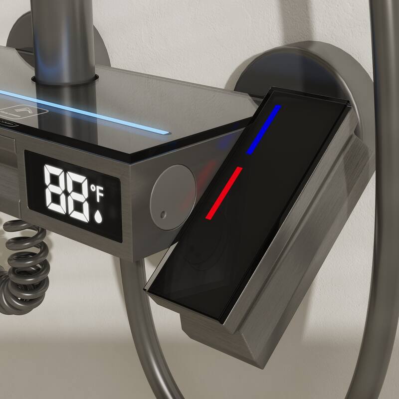 Shower System with LED Temperature Display, 4 Function Shower Panel Waterfall Tub Spout,Shower Faucet Set