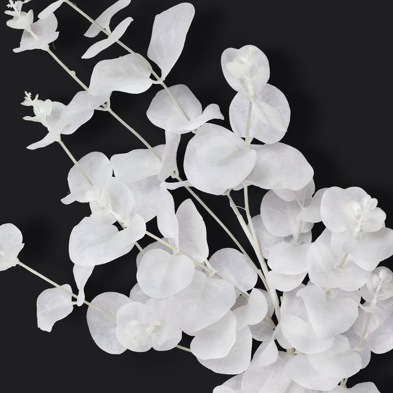 Set of 3 White Artificial Eucalyptus Leaf Stem Plant Greenery Foliage Spray Branch 36in - 36" L x 10" W x 7" DP