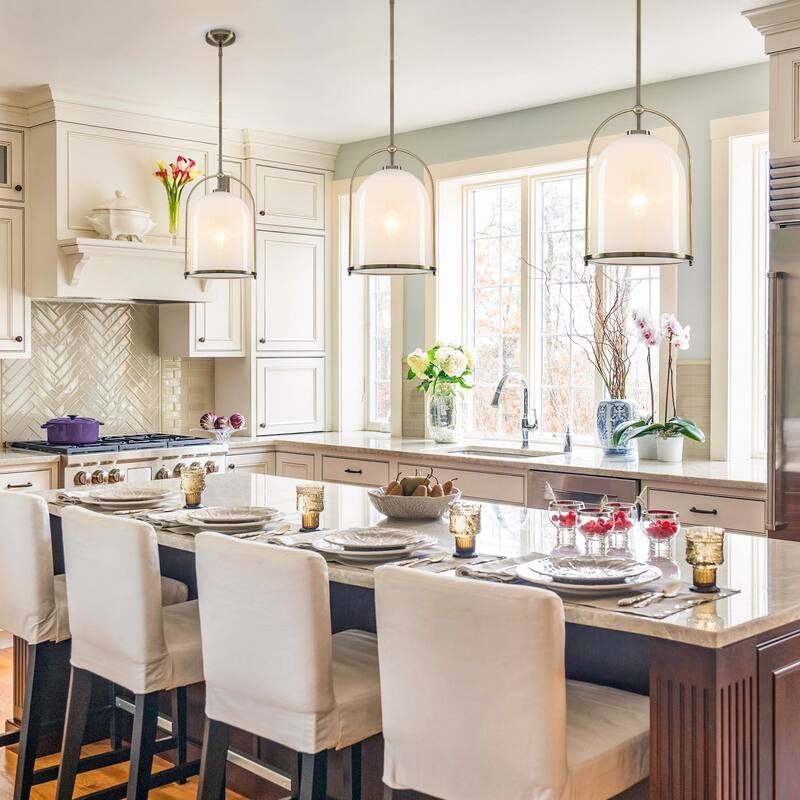 Brushed Gold Bucket Pendant Light with White Glass Dome Bedroom Foyer - Dia.11.02-in