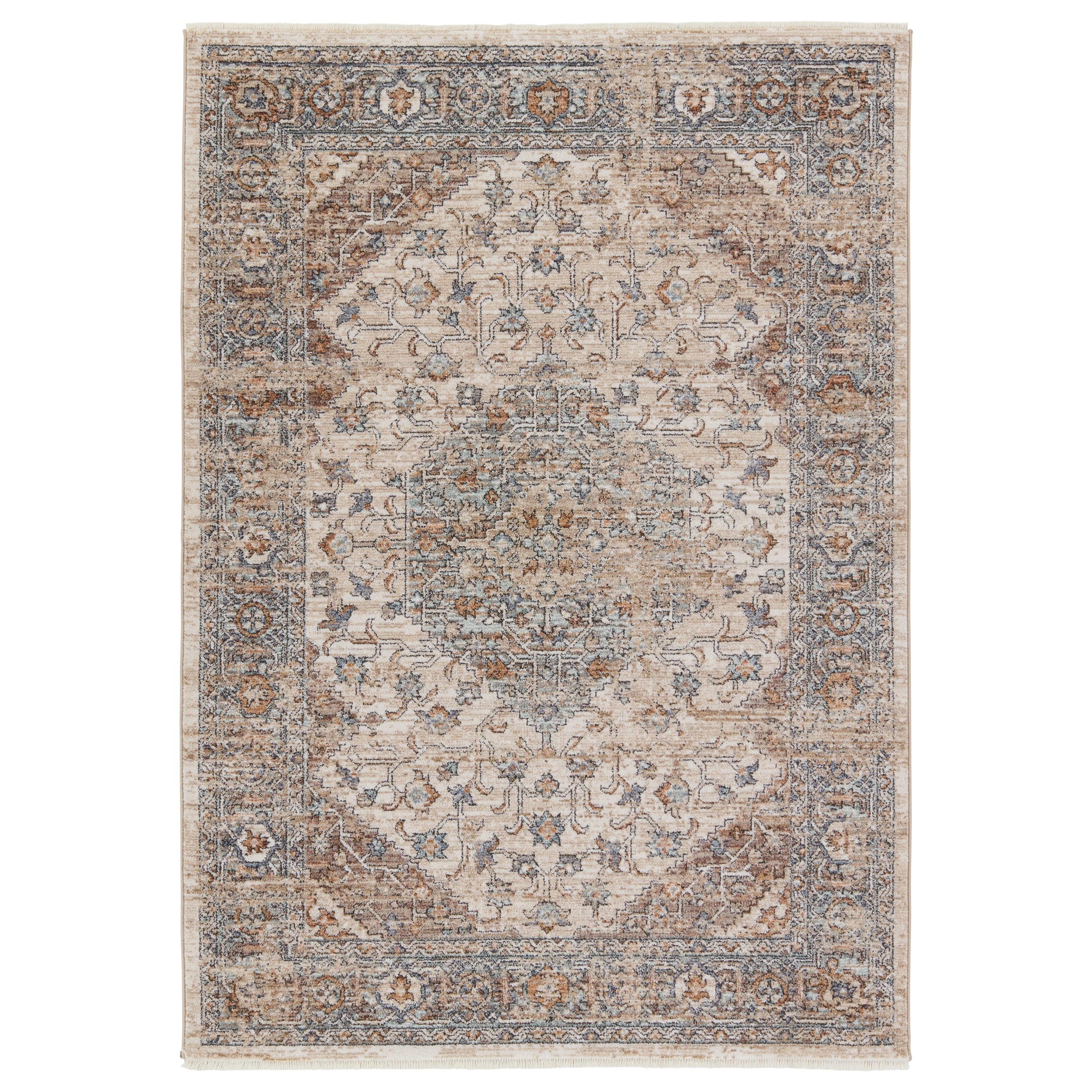 Mehdi Medallion Beige/ Blue Area Rug