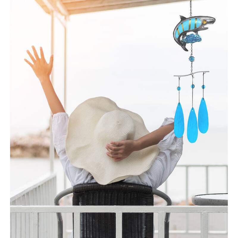 CoTa Global Shark Wind Chime – Handmade Glass and Metal Chime - 27 Inches