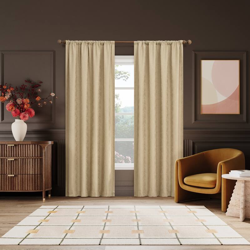 Sun Zero Bronte Floral Jacquard Total Blackout Rod Pocket 1-Piece Curtain Panel, Single Panel