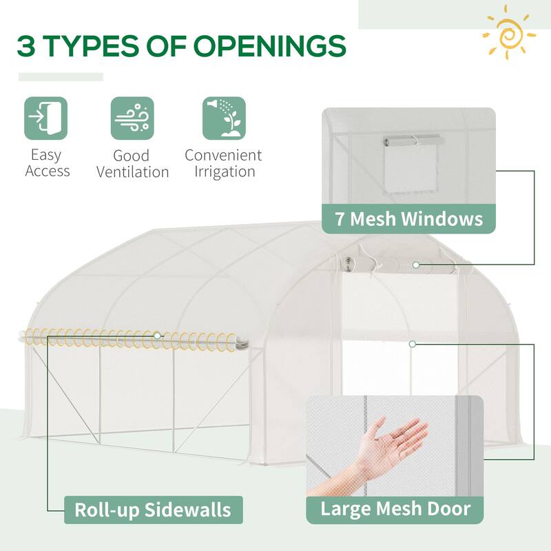 11.5' x 10' x 6.5' Walk-in Tunnel Greenhouse, Green House with Zippered Mesh Door, 7 Mesh Windows & Roll-up Sidewalls