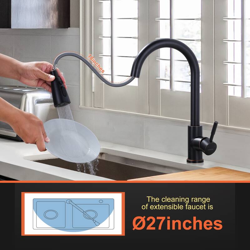 WOWOW 3-Function Pull down Sprayer Kitchen Faucet with Deckplate