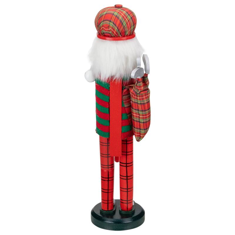 14" Red and Green Plaid Wooden Golfer Christmas Nutcracker