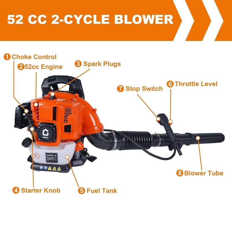 Backpack Durable Gas Powered Leaf Blower 2.2 HP 52cc 2-Cycle 780 CFM 270 MPH - N/A