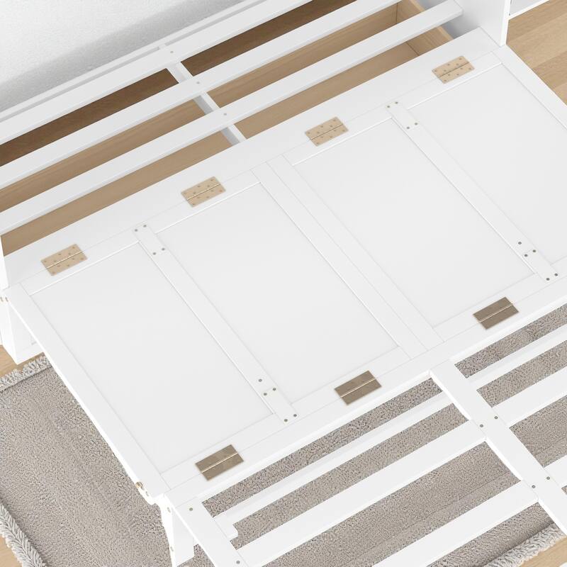 Full/Queen Size Murphy Bed with Storage Drawers and Shelves, Space-Saving Foldable Wall Bed for Guest Room