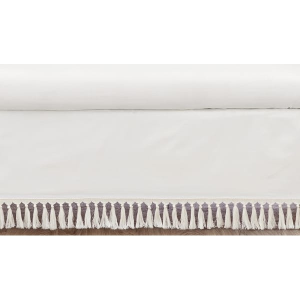 slide 2 of 2, Boho Desert Sun Collection Girl Boy Crib Bed Skirt - Ivory Beige Off White Cream Bohemian Tassels Fringe Macrame Cotton Neutral