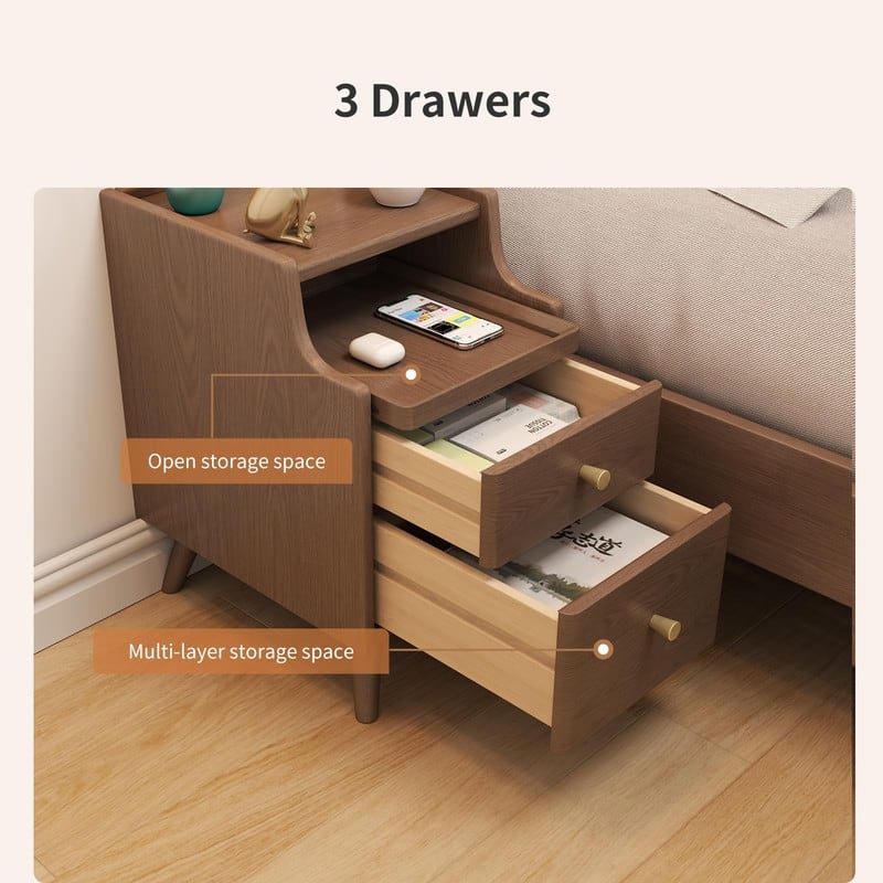 Solid Wood Nightstand with Drawers