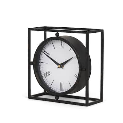 Raisa Black w/ Gold Antiquing Metal Table Clock - 3.1L x 1.3W x 3.1H